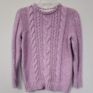 L.L. Bean Sweater Womens M Lilac Gray Heather Classic Cotton Double L Cable Knit